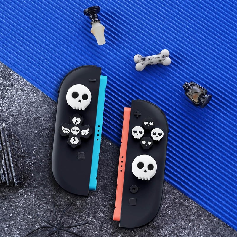 Jemdo Thumb Grips & Button Caps Set Compatible with Nintendo Switch 2 (2025) – 7pcs Black/White Skull Silicone Joystick Caps and Button Covers, Comfortable Controller Stick Gifts for Kids & Gamers - Image 5